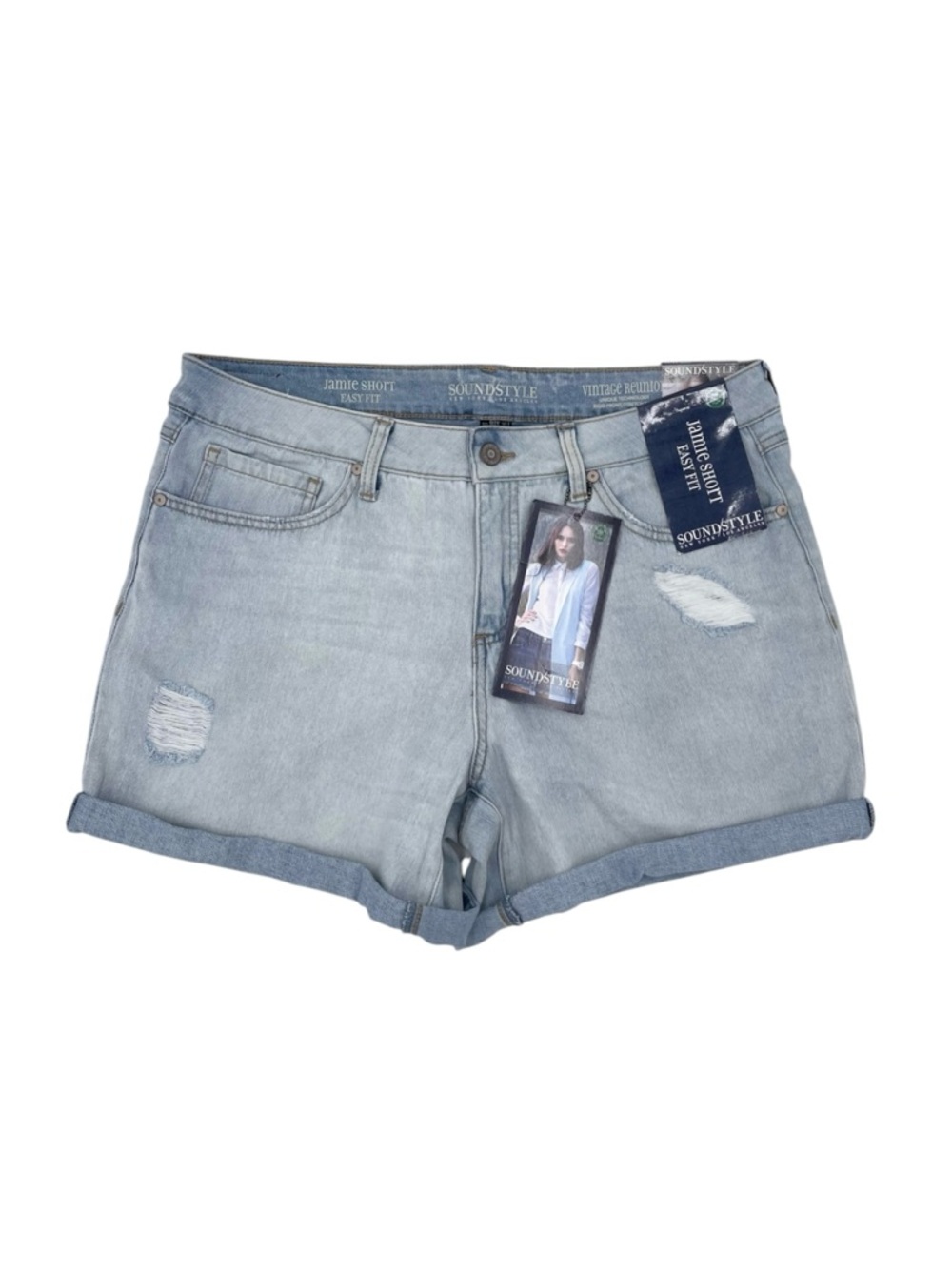 NEW SoundStyle Jamie Short Easy Fit Womens Size 14 Light Wash Distressed Stretch